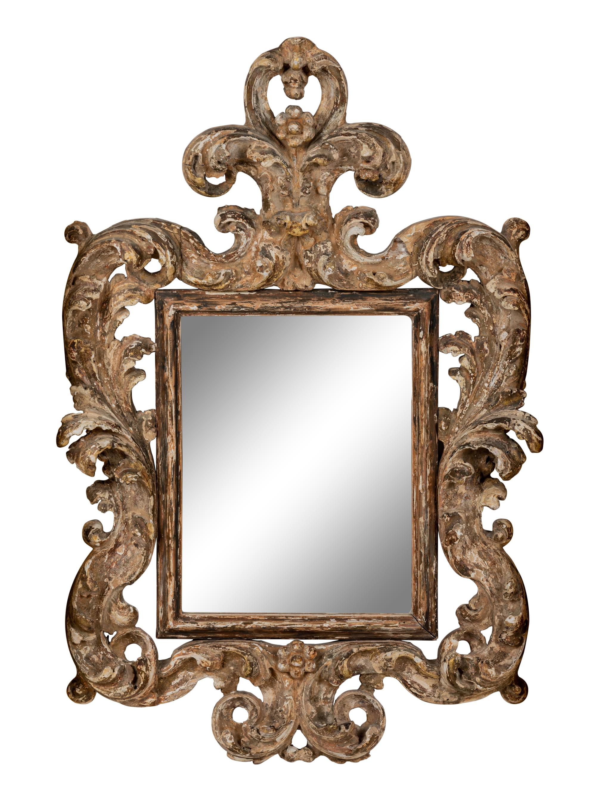 An Italian Baroque Style Painted and Parcel Gilt Mirror