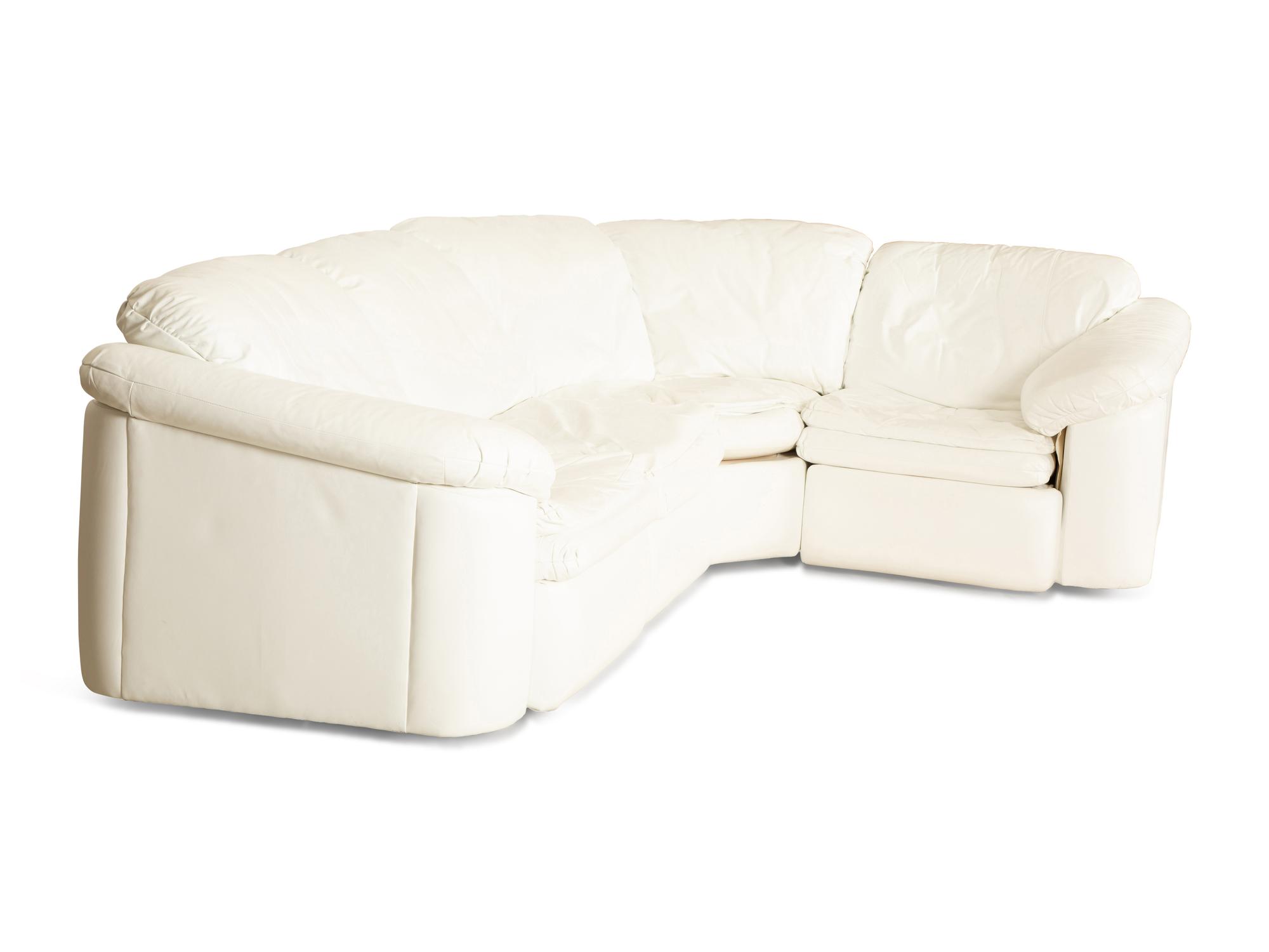 A Contemporary White Leather Sectional Sofa