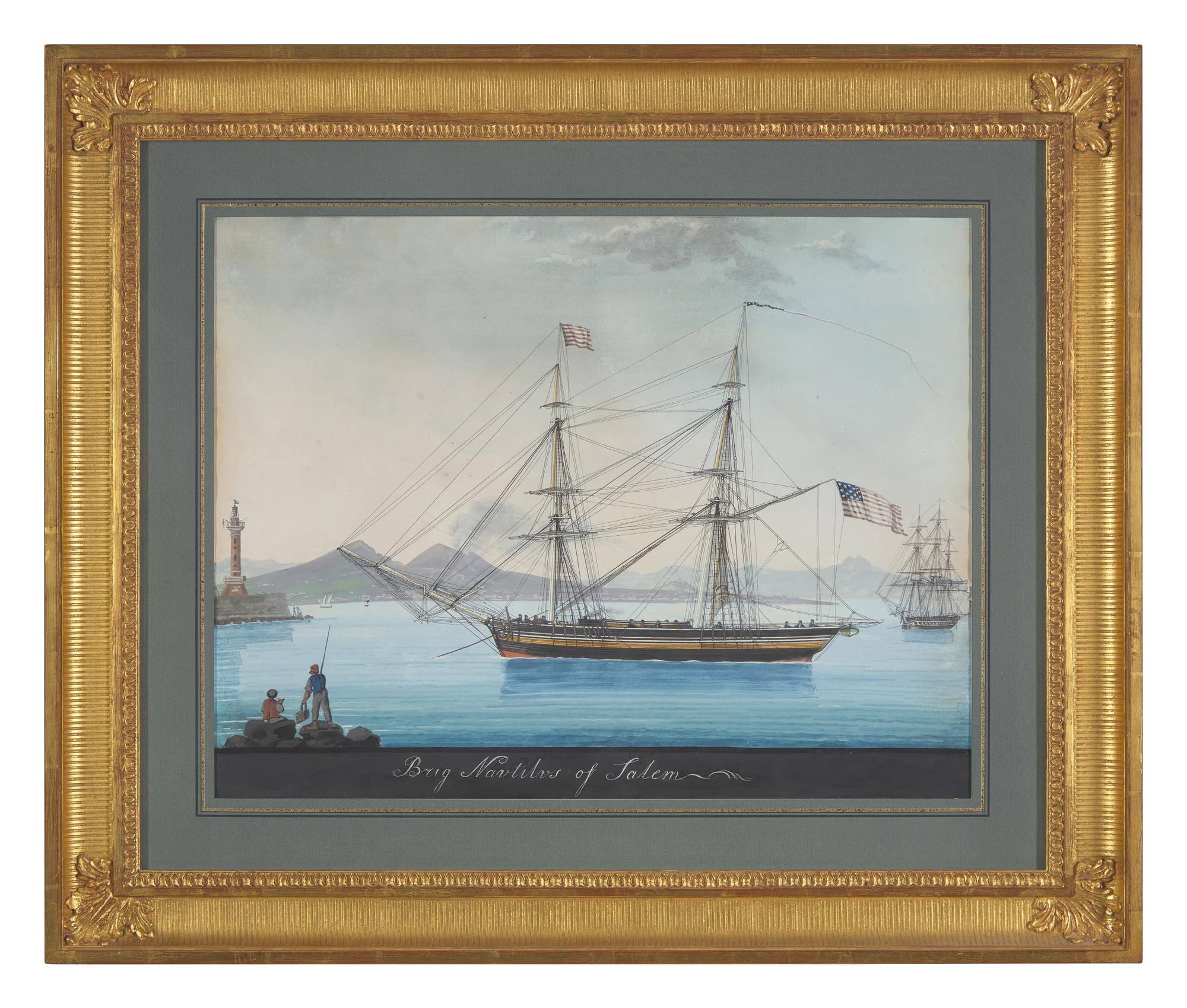 Italian School 19th Century, A Portrait of the Brig "Nautilus" of Salem in the Bay of Naples