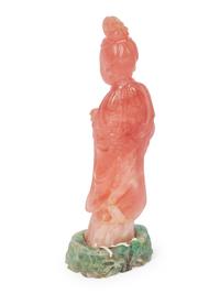 A Chinese Rose Quartz Figure of Guanyin