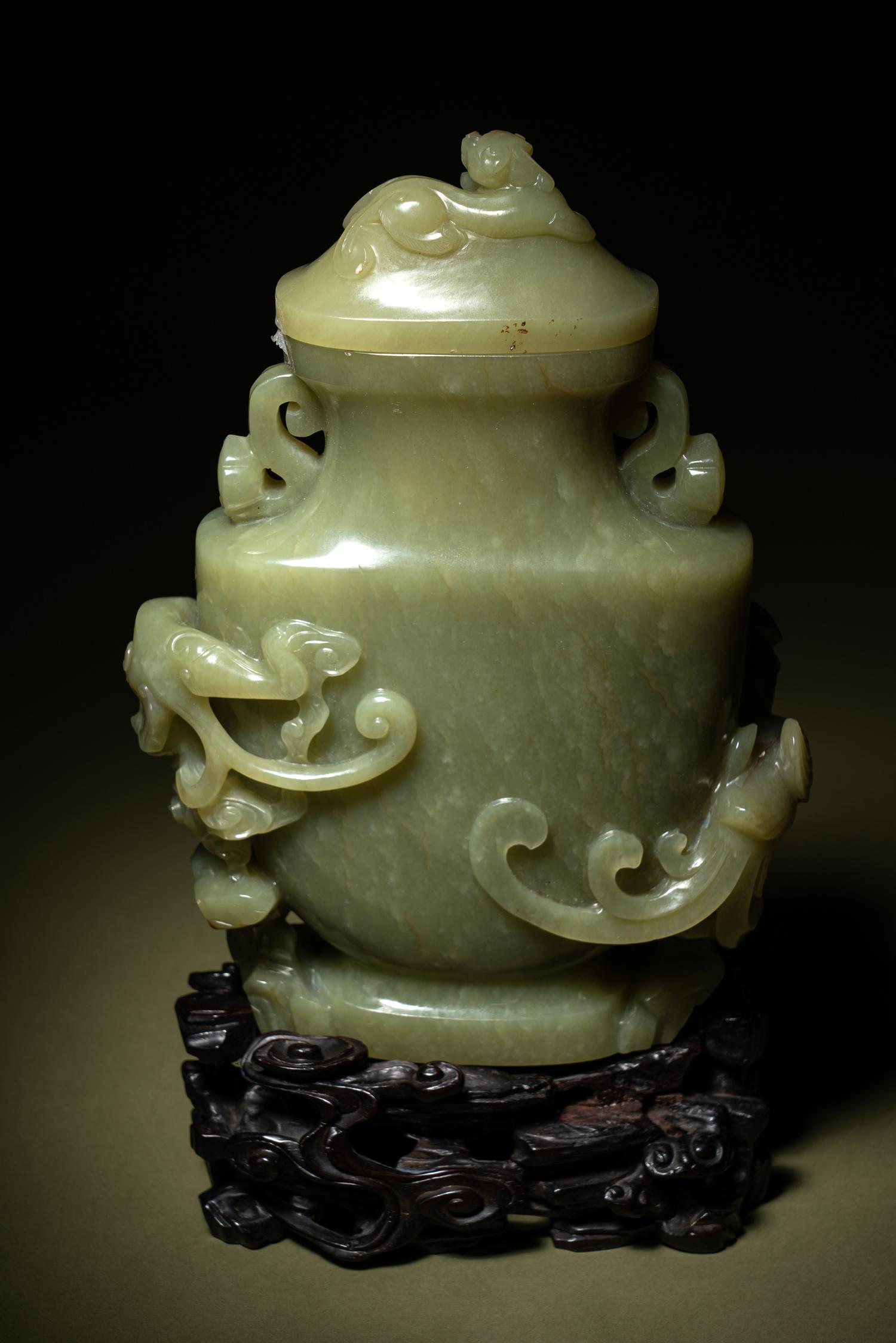A Carved Yellow Jade Covered Vase
