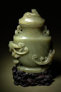 A Carved Yellow Jade Covered Vase