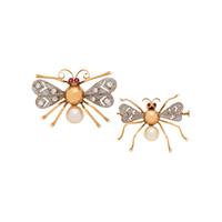 DIAMOND AND CULTURED PEARL INSECT BROOCH SET