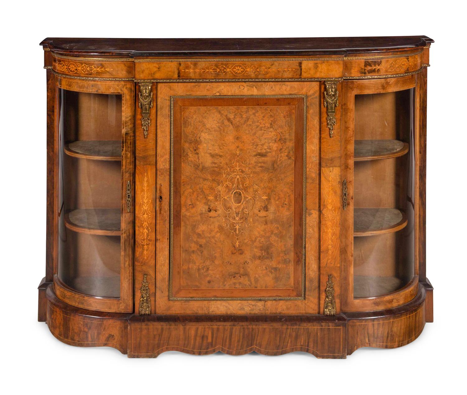 A Napoleon III Burlwood and Marquetry Console Cabinet