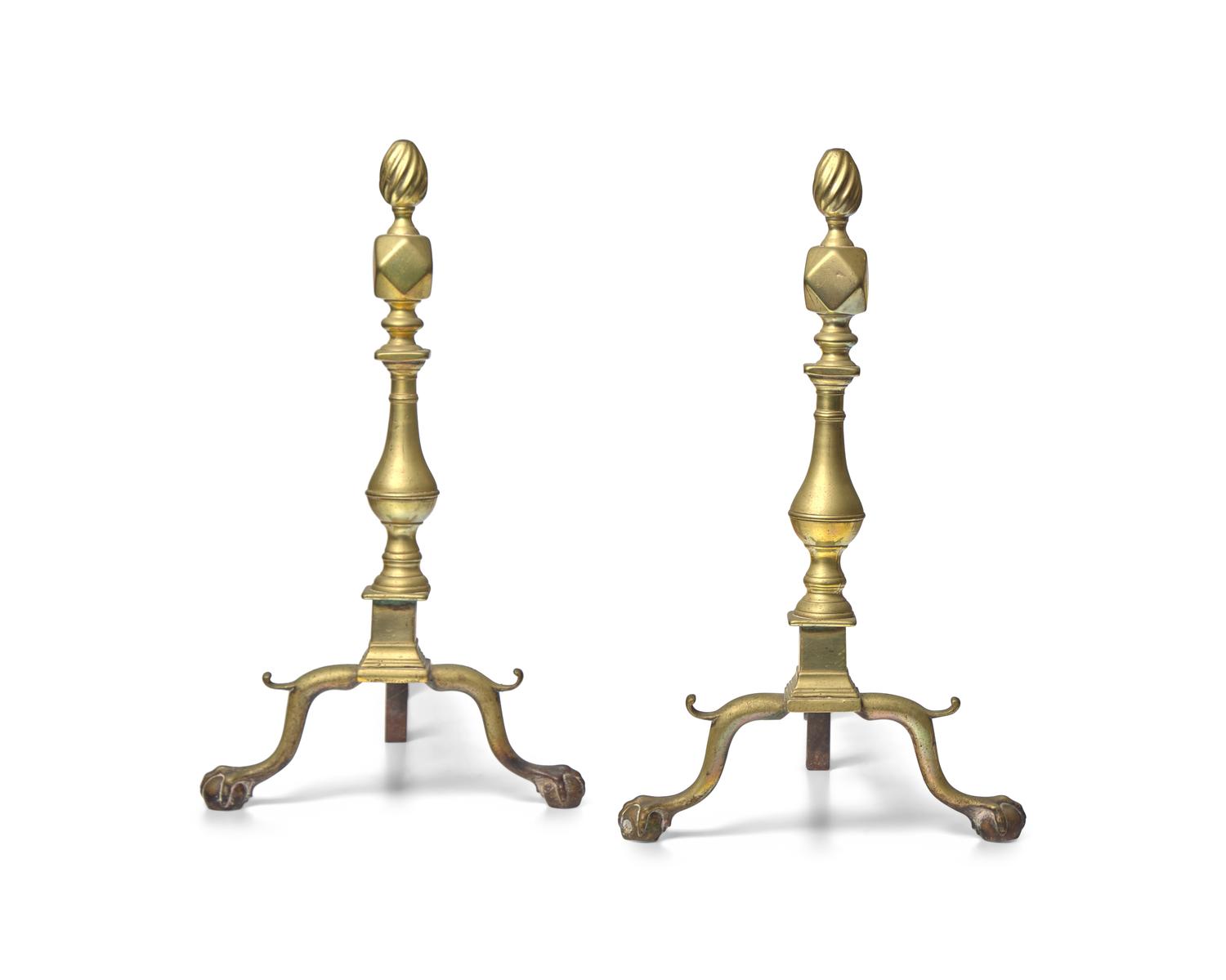 A Pair of Chippendale Brass Andirons
