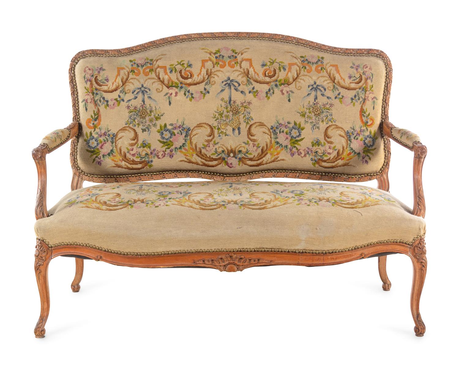 A Louis XV Style Needlepoint-Upholstered Settee