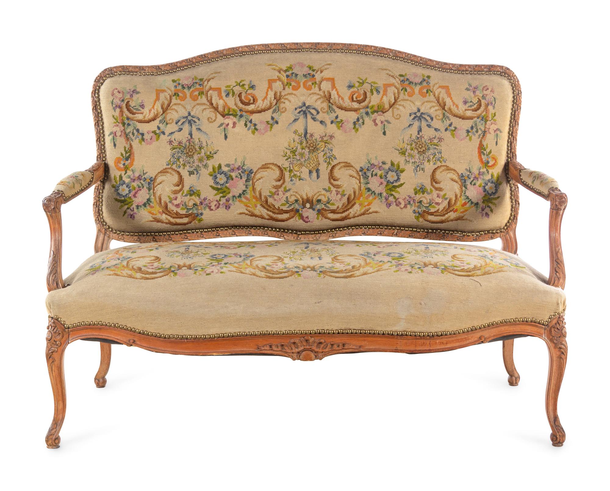 A Louis XV Style Needlepoint-Upholstered Settee