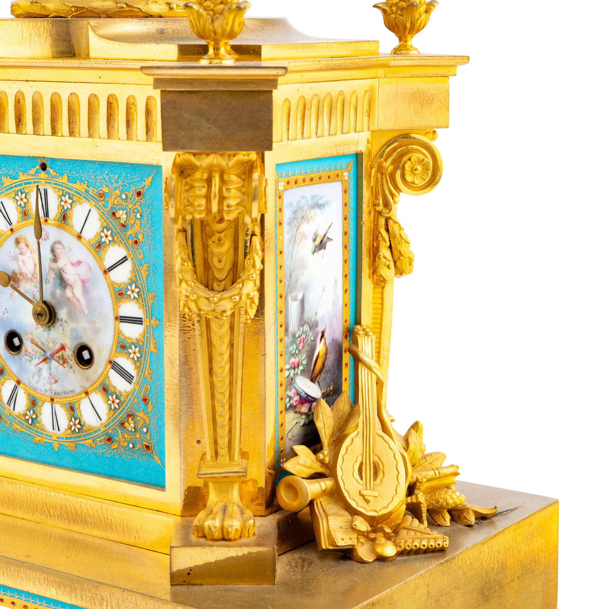 A French Ormolu and Sèvres Style Porcelain Mantel Clock