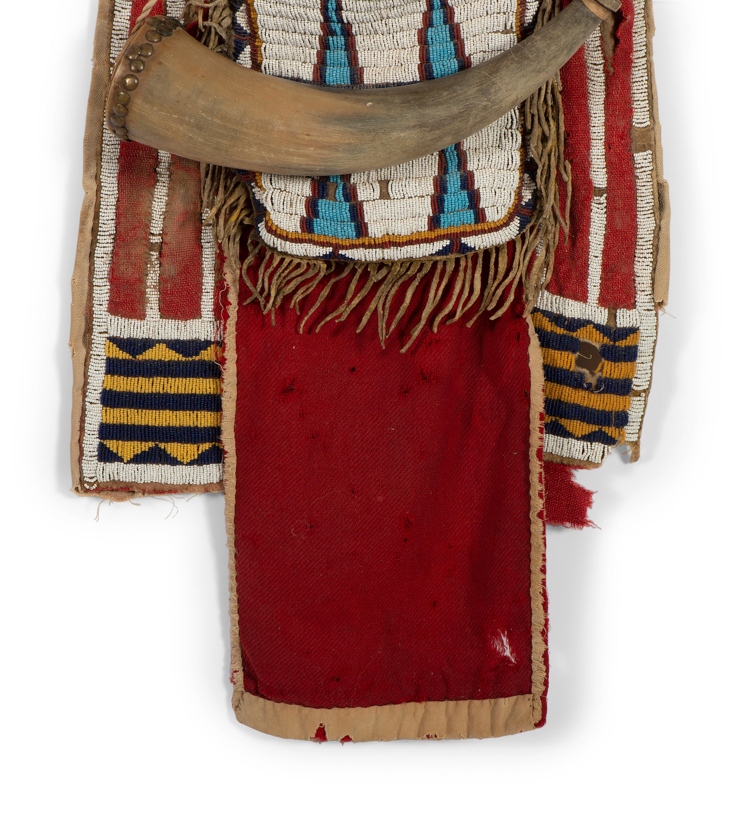 Yankton Sioux Beaded Buffalo Hide Shot Pouch, with Powder Horn