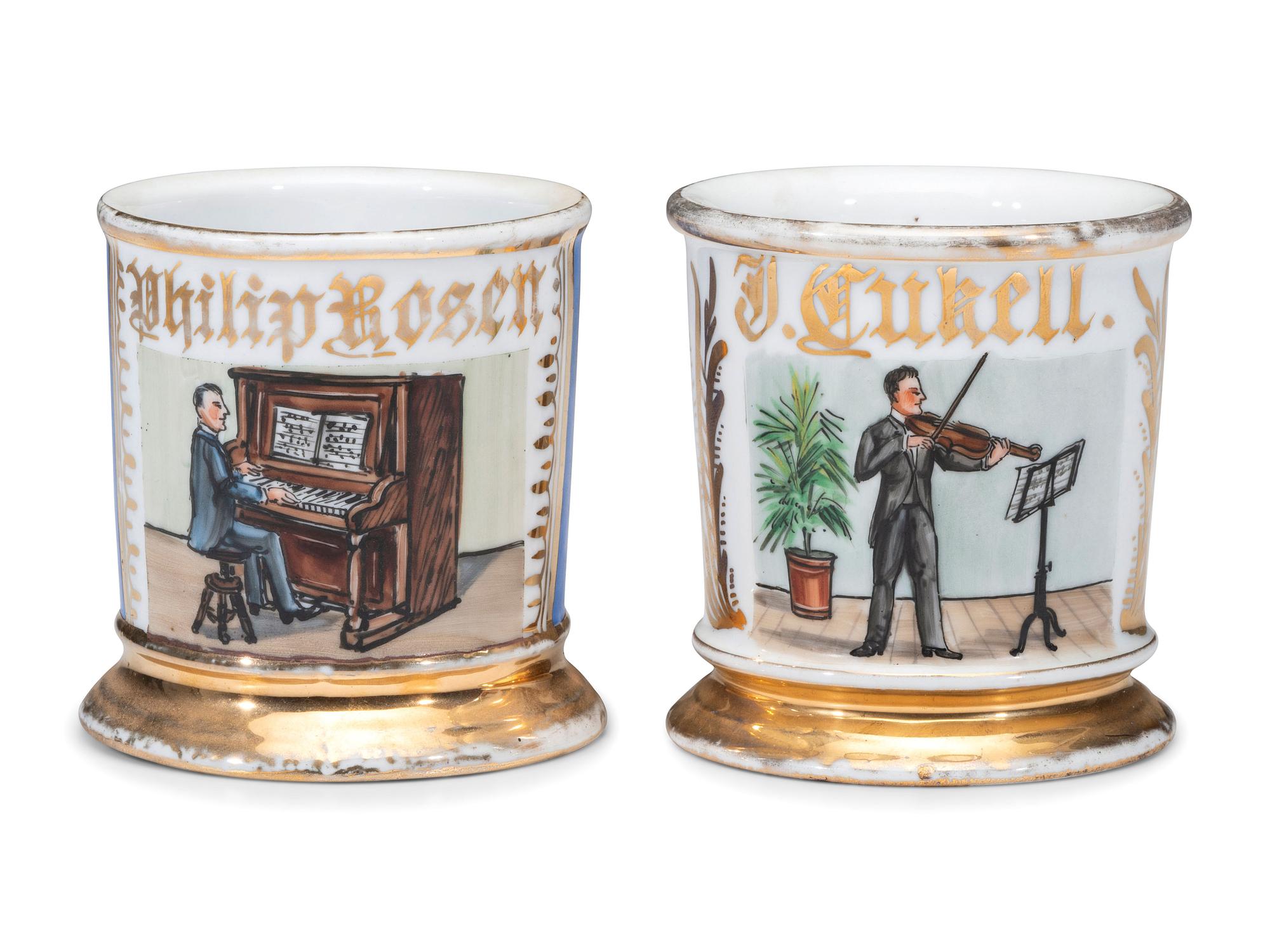 Two Musician's Porcelain Occupational Shaving Mugs