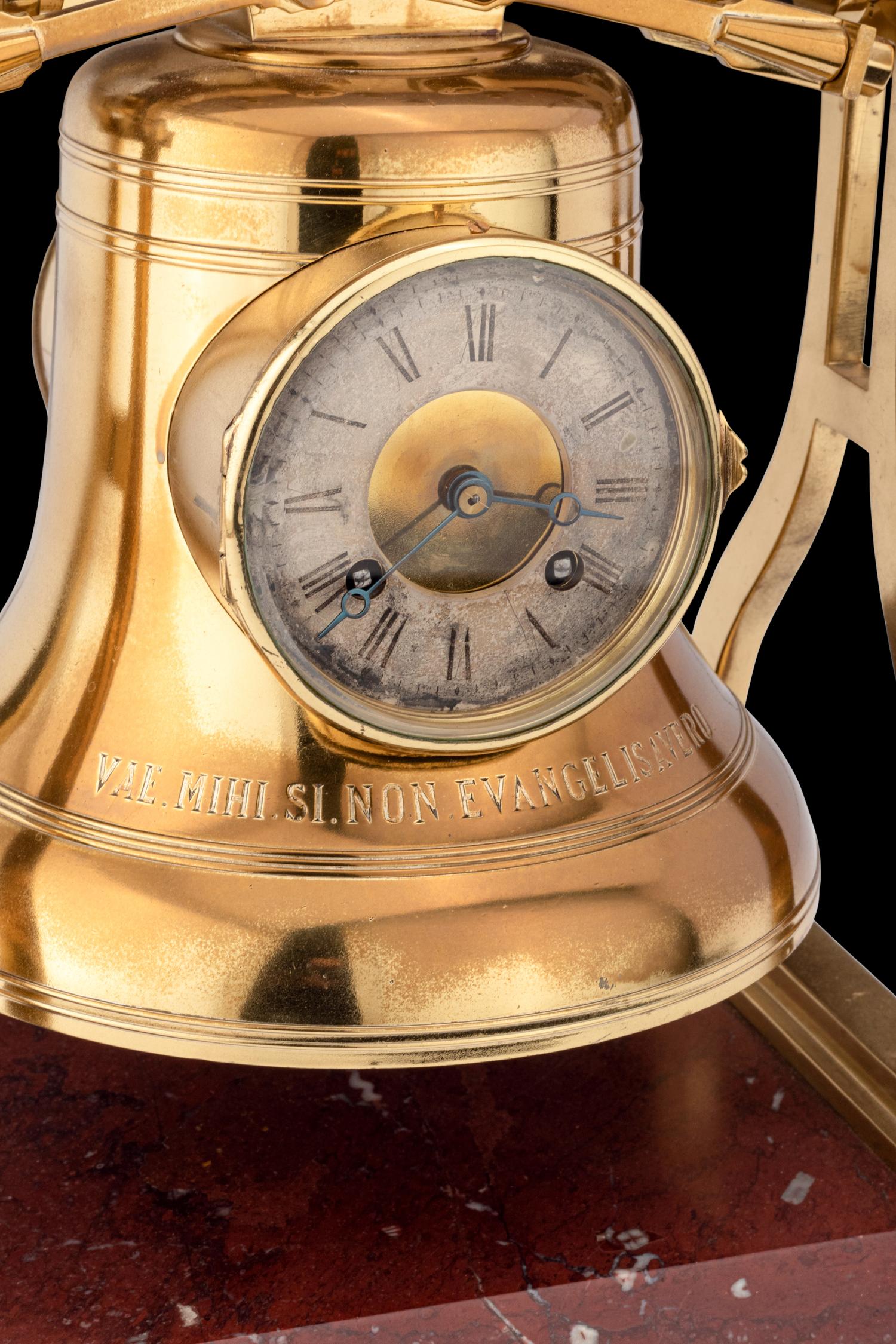 A French Gilt Metal, Oak and Marble Industrial Bell Form Clock, Japy Freres