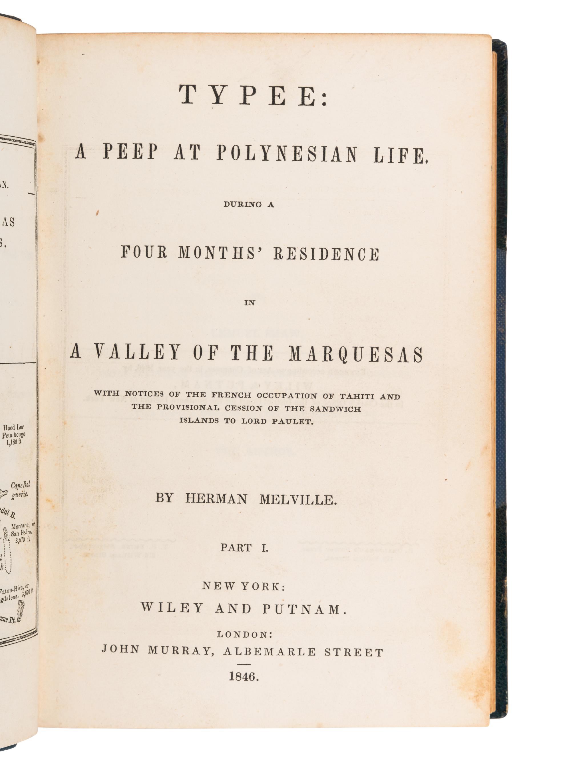 MELVILLE, Herbert (1819-1891). Typee: A Peep at Polynesian Life... New York: Wiley & Putnam, 1846.