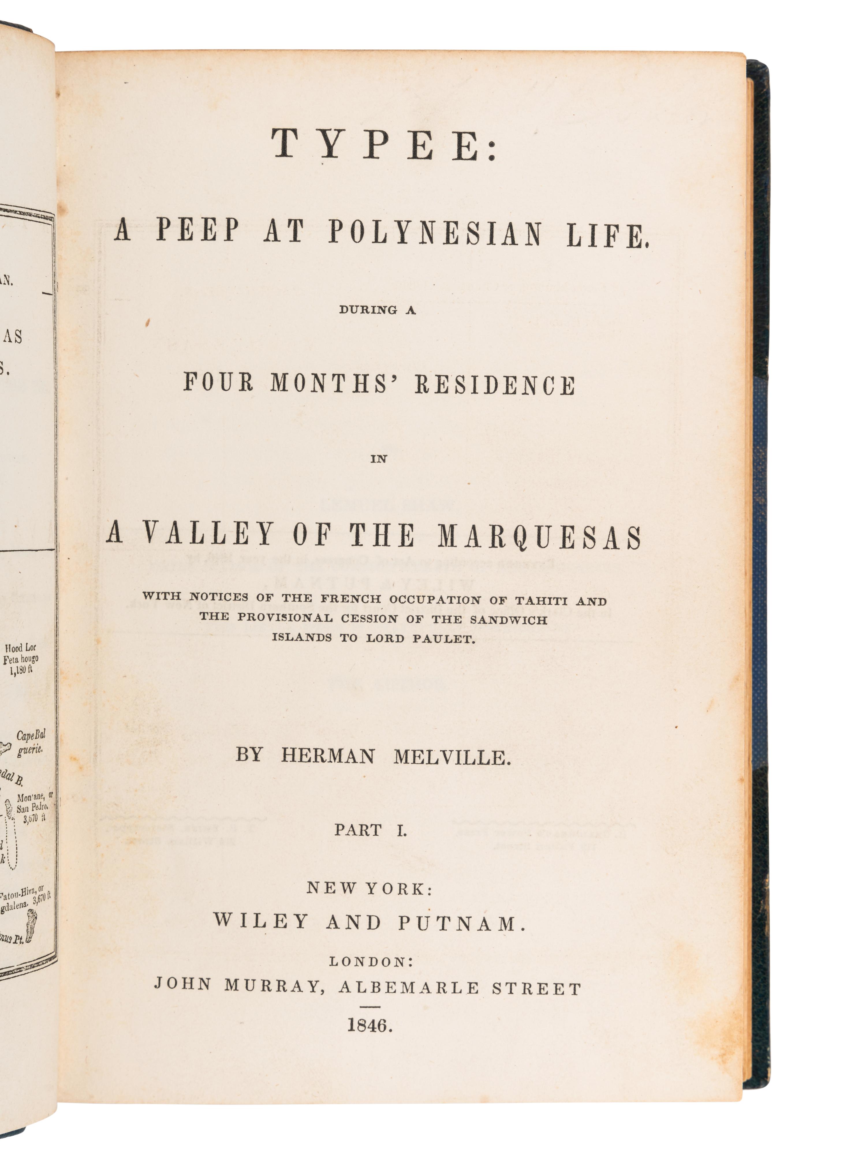 MELVILLE, Herbert (1819-1891). Typee: A Peep at Polynesian Life... New York: Wiley & Putnam, 1846.