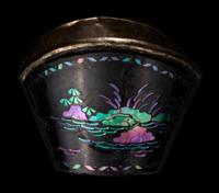 A Set of Six Mother-of-Pearl Inlaid Black Lacquer Ingot-Form Cups