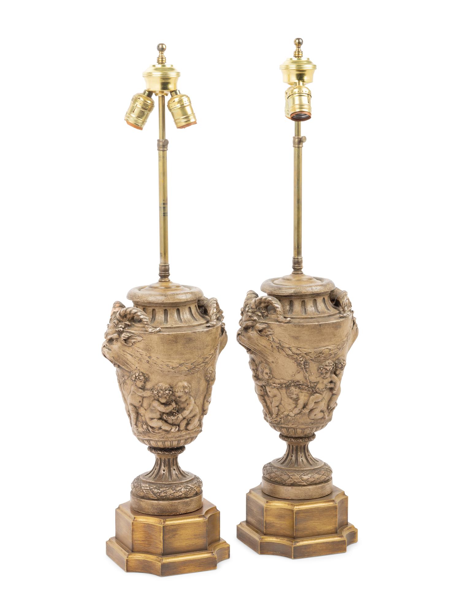 A Pair of Italian Terra Cotta Vases Mounted as Lamps