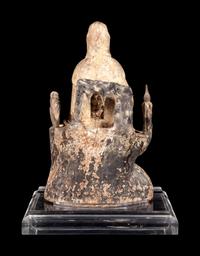 A Chinese Polychrome Painted Wood Carving of Guanyin