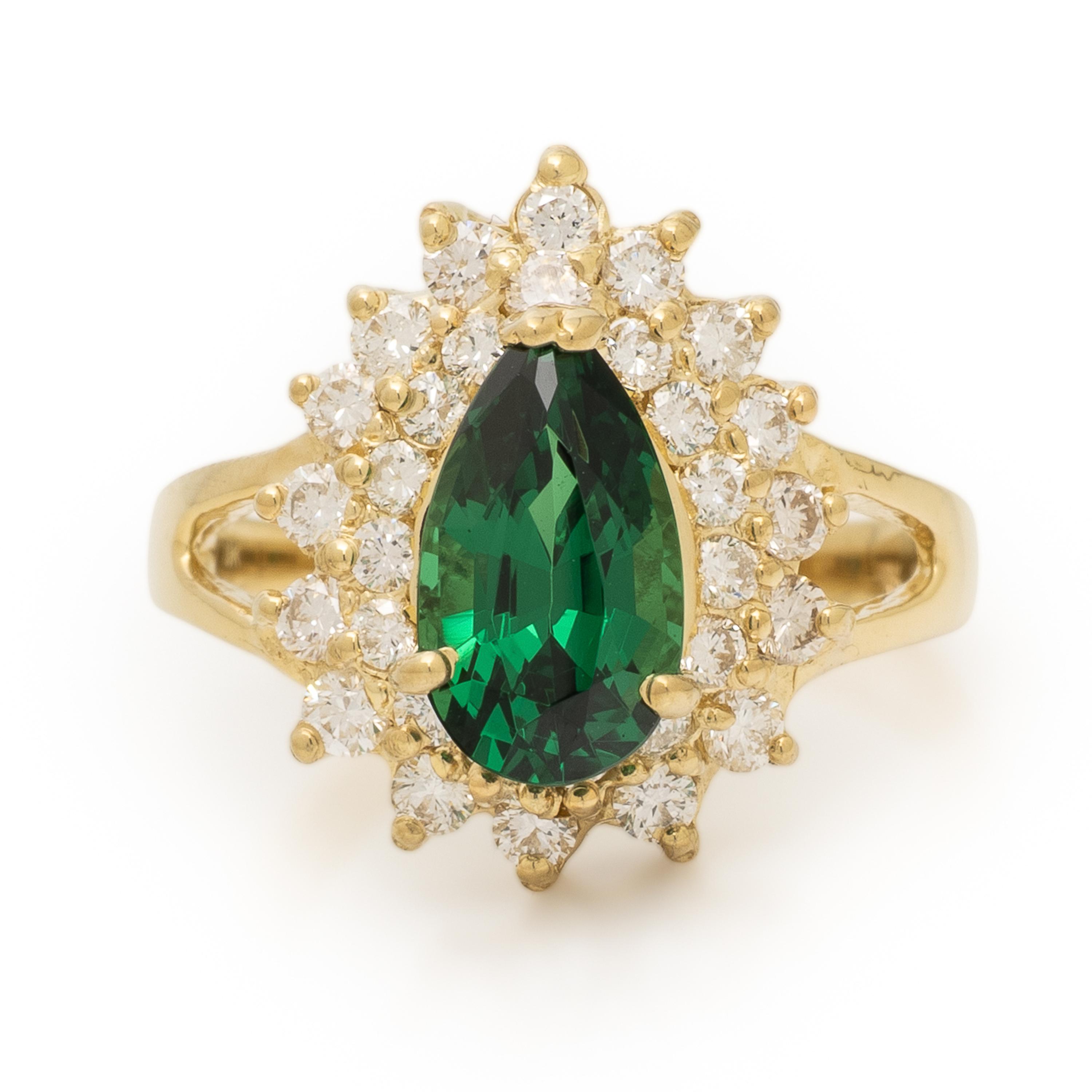 Tsavorite Garnet, Diamond, and Yellow Gold Ring