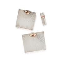 ART DECO, SET OF YELLOW GOLD, STERLING SILVER AND RUBY CASES