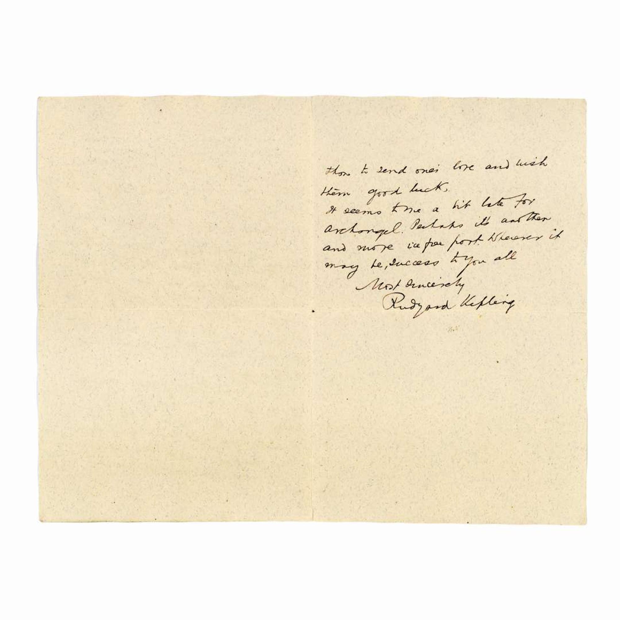 [Autographs & Manuscripts] Browning, Robert, and Rudyard Kipling Group of 2 Autograph Letters, signed