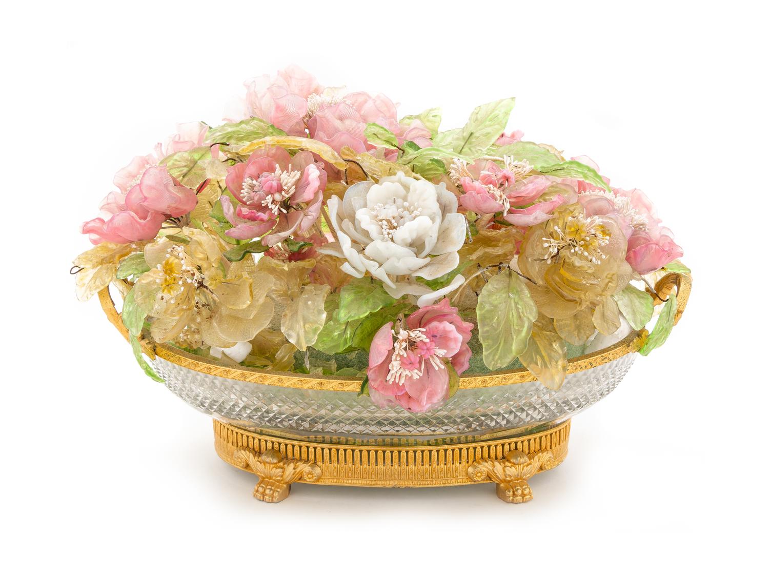 An Empire Style Gilt Metal and Cut Glass Center Bowl Height 11 1/4 x width 17 inches. — EARLY 20TH CENTURY