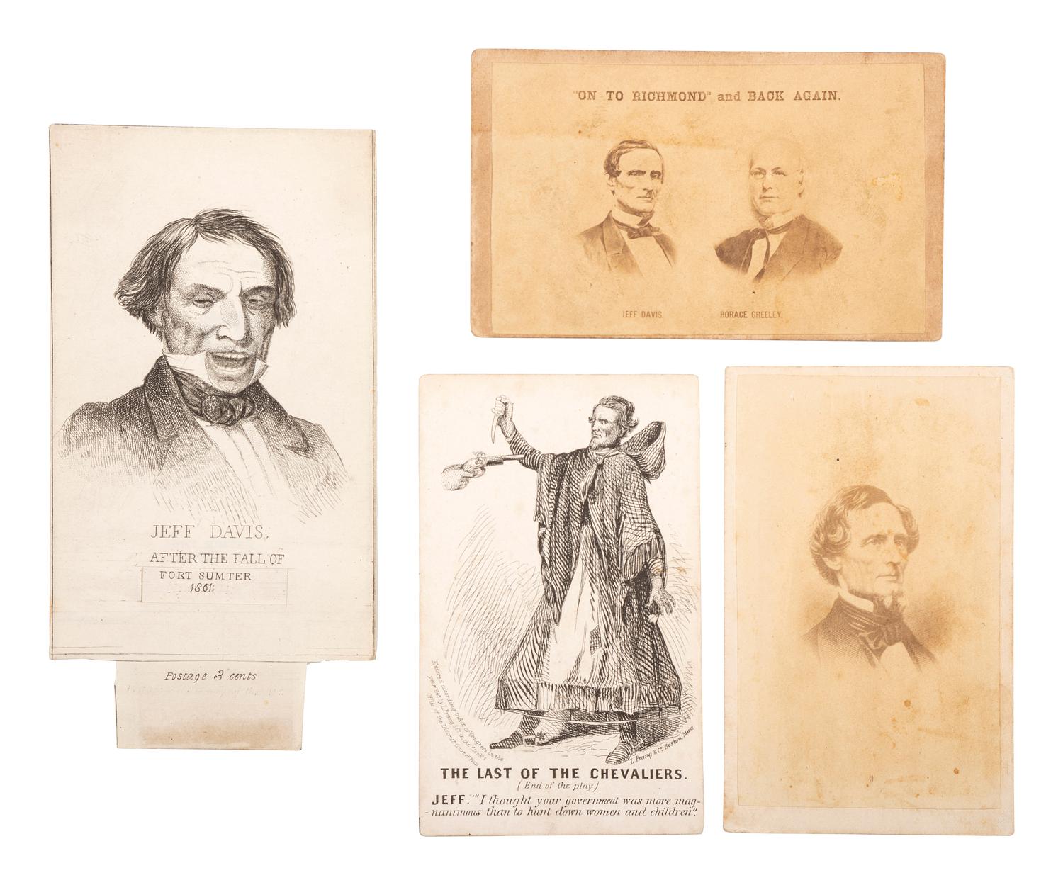 [CIVIL WAR] -- [DAVIS, Jefferson (1808-1889)]. A metamorphic card and 3 CDVs including a scarce jugate vignetted portraits of Davis with Horace Greeley, comprising: