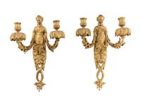 A Pair of French Gilt Bronze Two-Branch Wall Lights