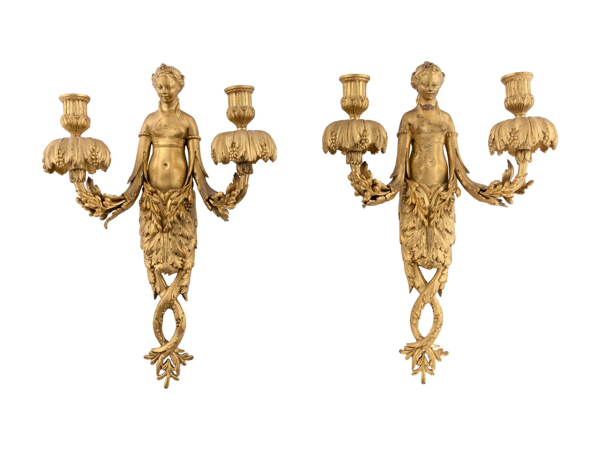 A Pair of French Gilt Bronze Two-Branch Wall Lights