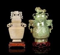 Two Chinese Nephrite Jade Vases and Covers