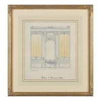 Attributed to Eugène Dienst (French, 19th Century), A Group of Six Hand-Drawn and Painted Studies of French Interiors