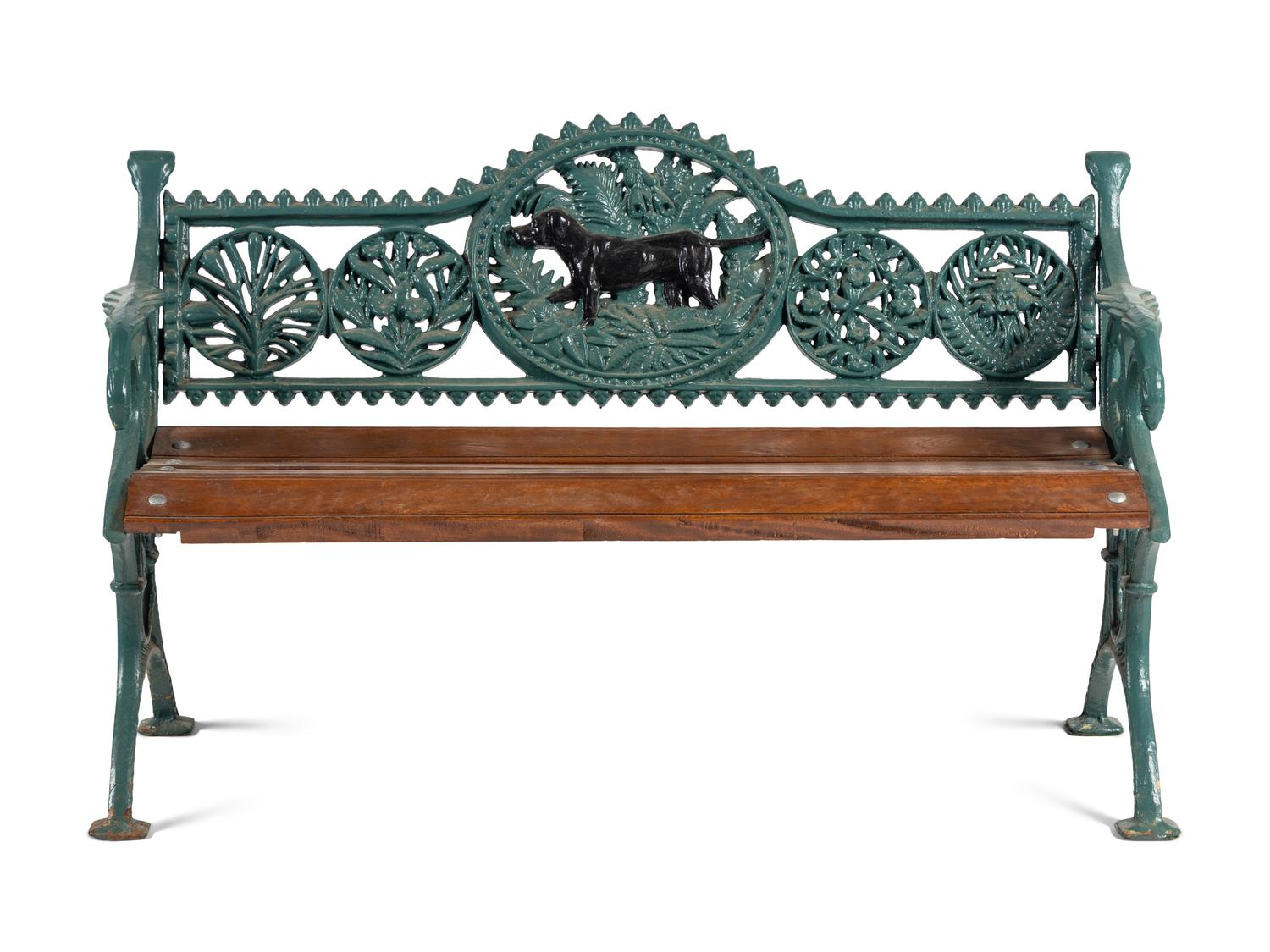 A Victorian Style 'Fern and Dog' Cast Iron Bench