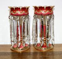 A Pair of Bohemian Glass Mantle Lustres. Height of 12 inches.