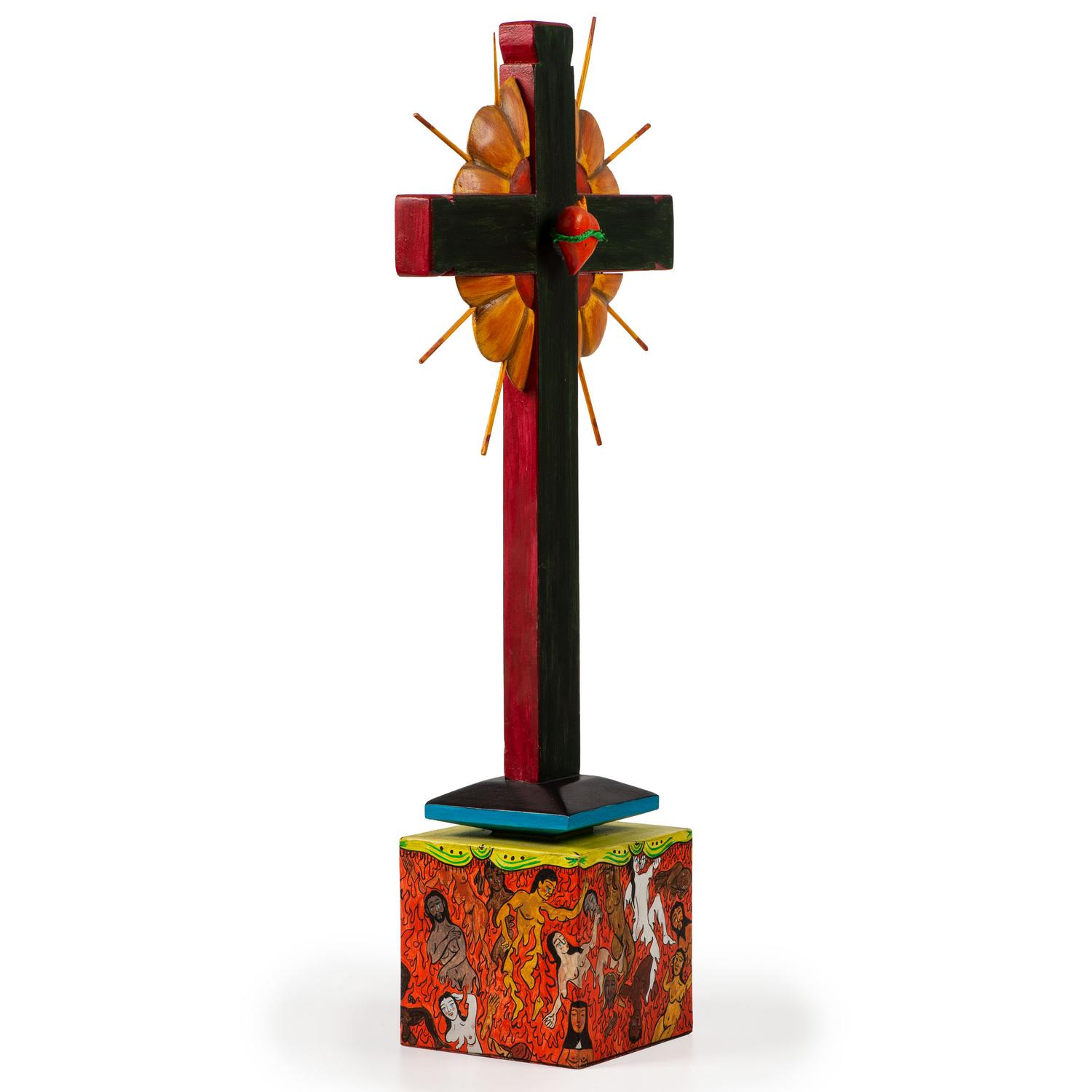 Southwest Folk Art Cross, with Sacred Heart