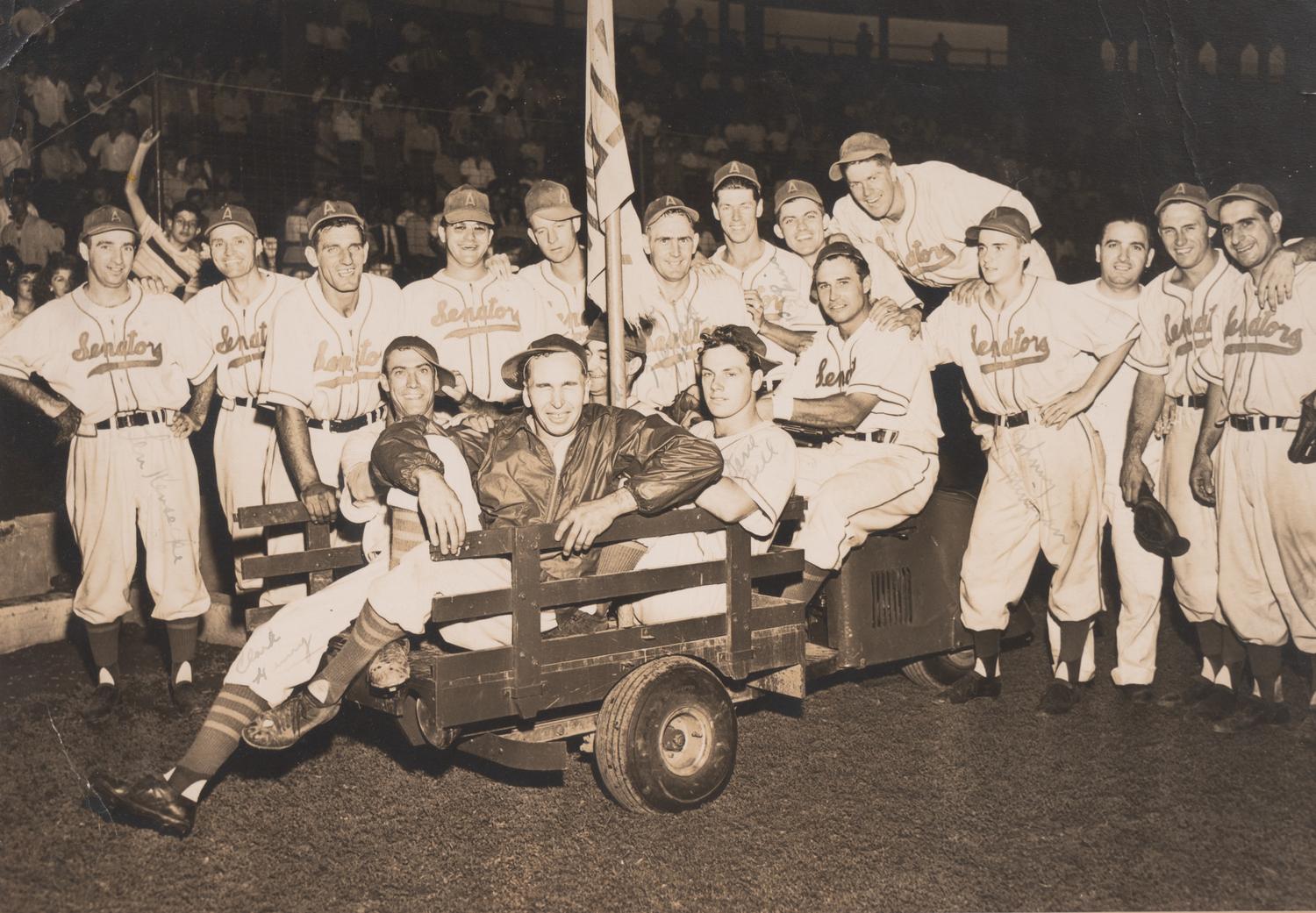 A Group of Don Manno Personal Boston Bees / Boston Braves Baseball Items Including Original George Burke Photograph and Wood Cut Stand Up,