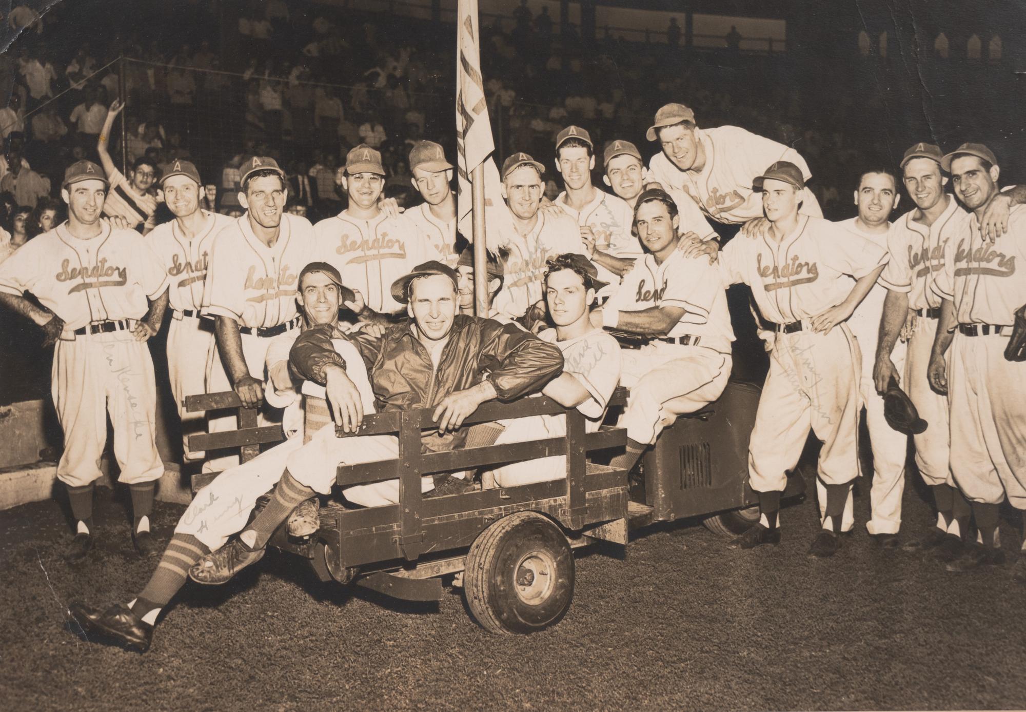 A Group of Don Manno Personal Boston Bees / Boston Braves Baseball Items Including Original George Burke Photograph and Wood Cut Stand Up,