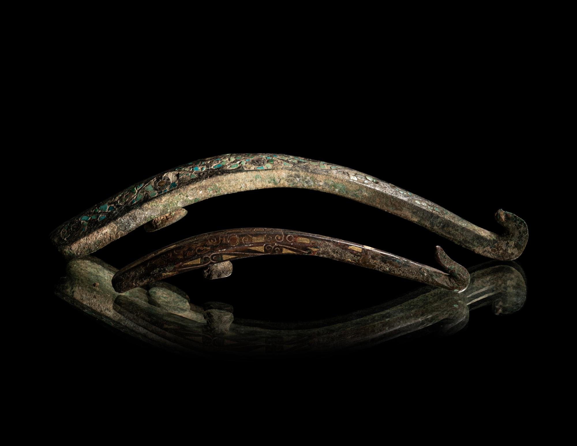Two Inlaid Bronze Garment Hooks, Daigou