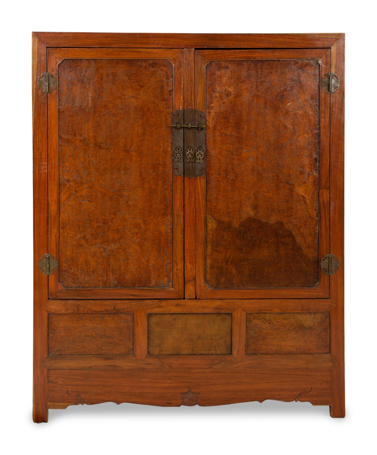 A Chinese Huanghuali and Burl Veneer Cabinet
