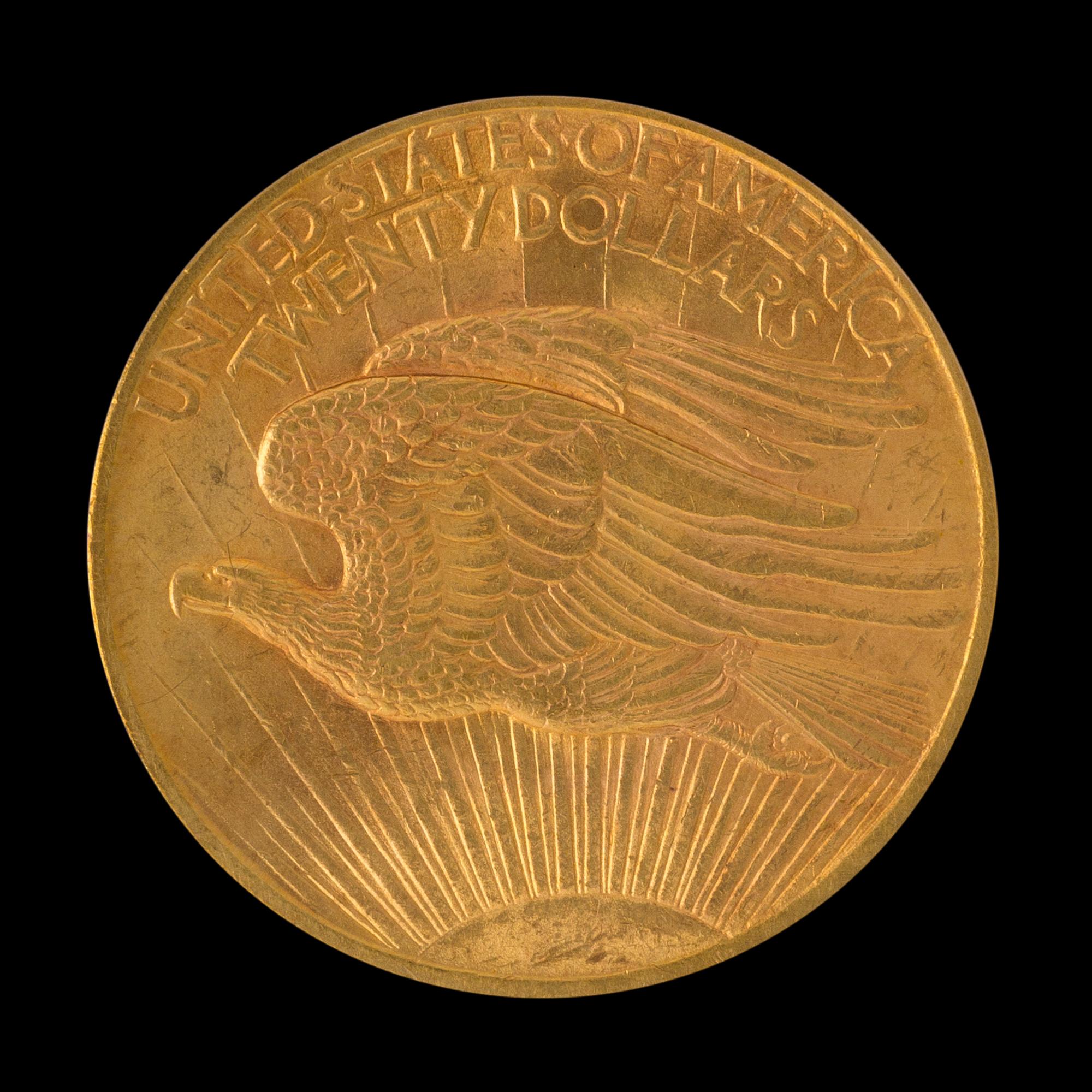 A United States 1908 Saint-Gaudens: No Motto $20 Gold Coin