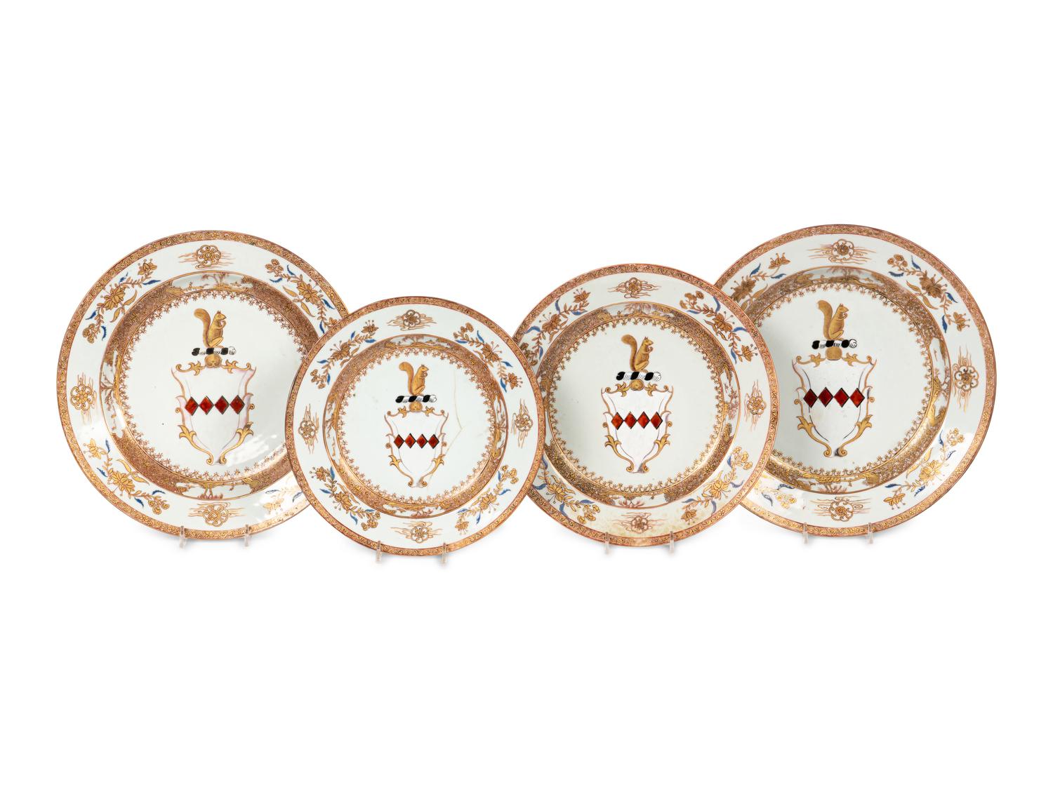 Four Export Armorial Porcelain Plates