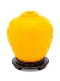A Chinese Carved Yellow Overlay Glass Jar