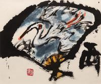 A group of six works on paper ( Han-nya; Crane; Infant; Buddha and Ogre; An Ogre; Ten-Jin )