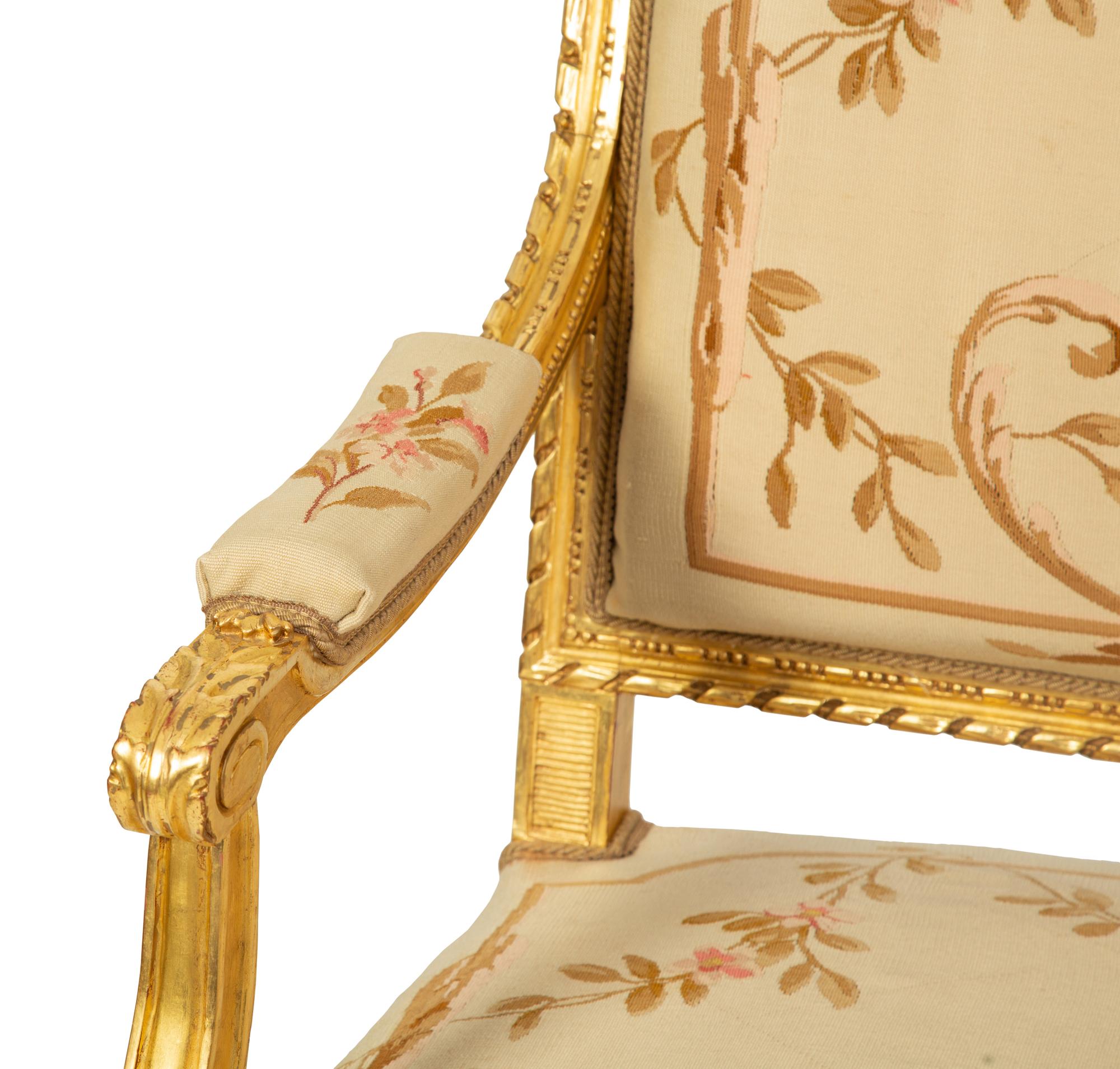 A Louis XVI Style Giltwood Five-Piece Salon Suite — LATE 19TH CENTURY