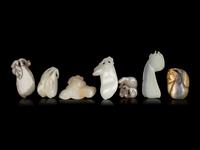 Six Chinese Celadon Jade Carved Figures of Fruits