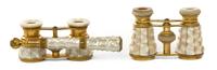 Two Pairs of French Mother-of-Pearl Veneered Opera Glasses, Width 3 7/8 inches.
