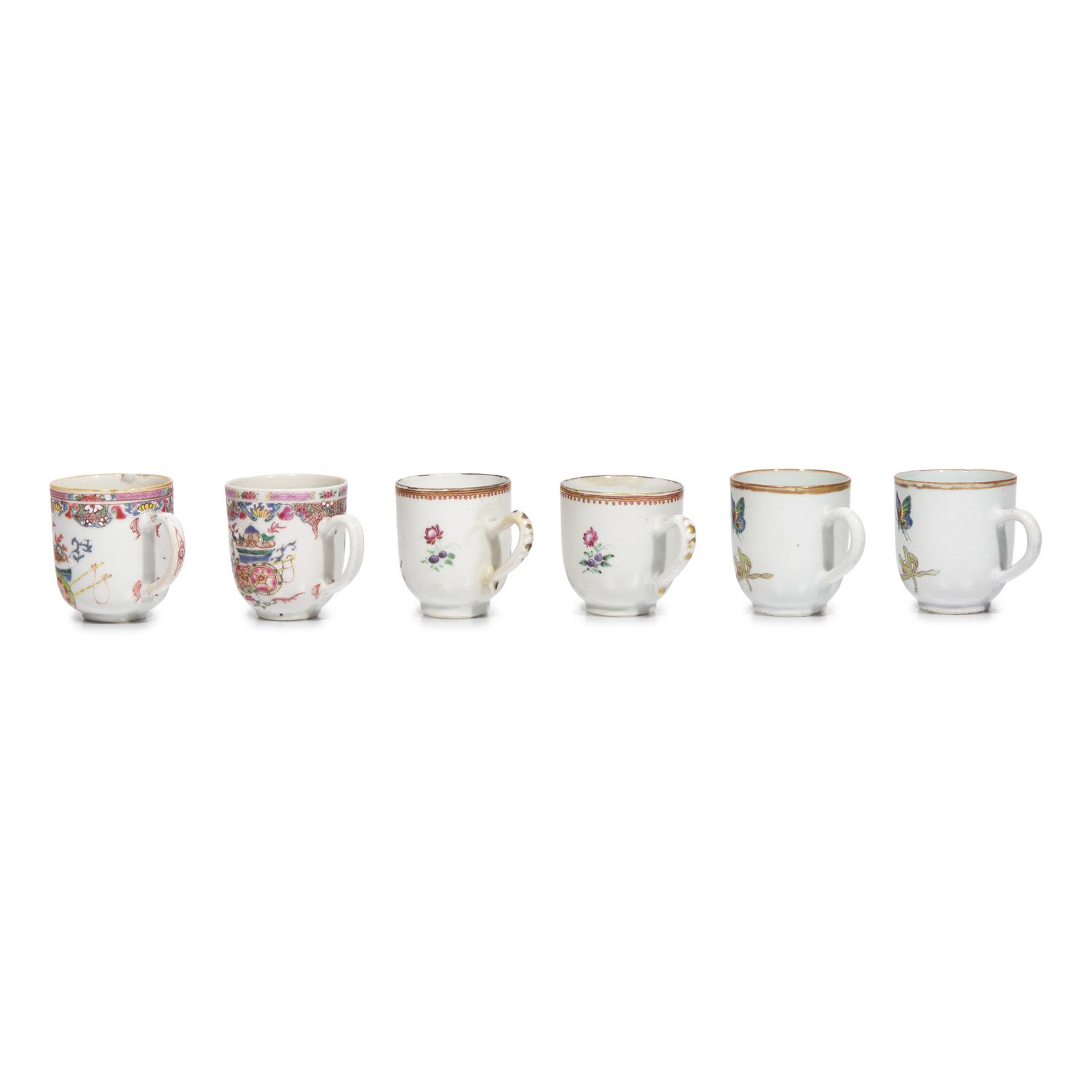 Twelve Chinese Export Armorial Porcelain and Famille Rose Tea and Coffee Cups and Saucers