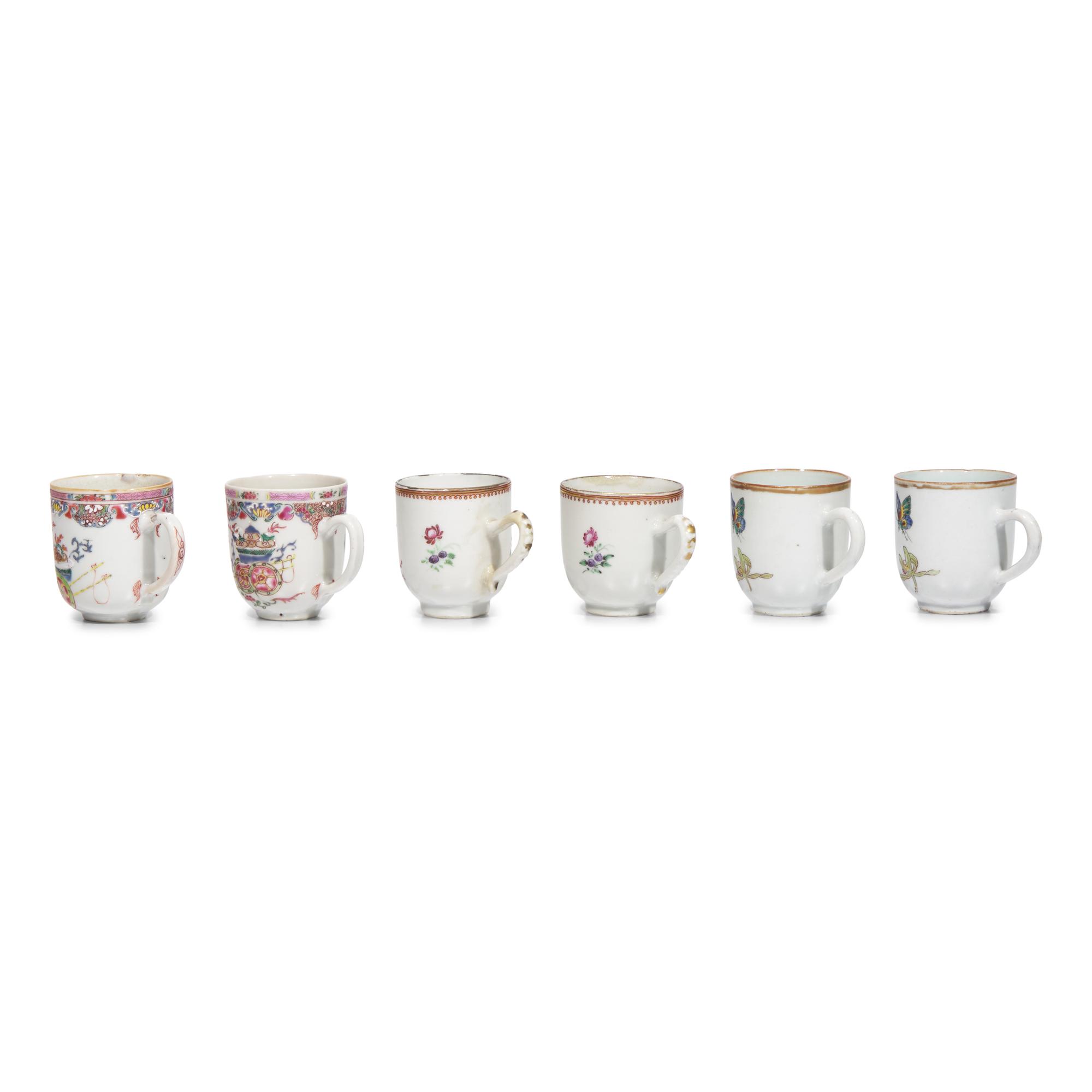 Twelve Chinese Export Armorial Porcelain and Famille Rose Tea and Coffee Cups and Saucers