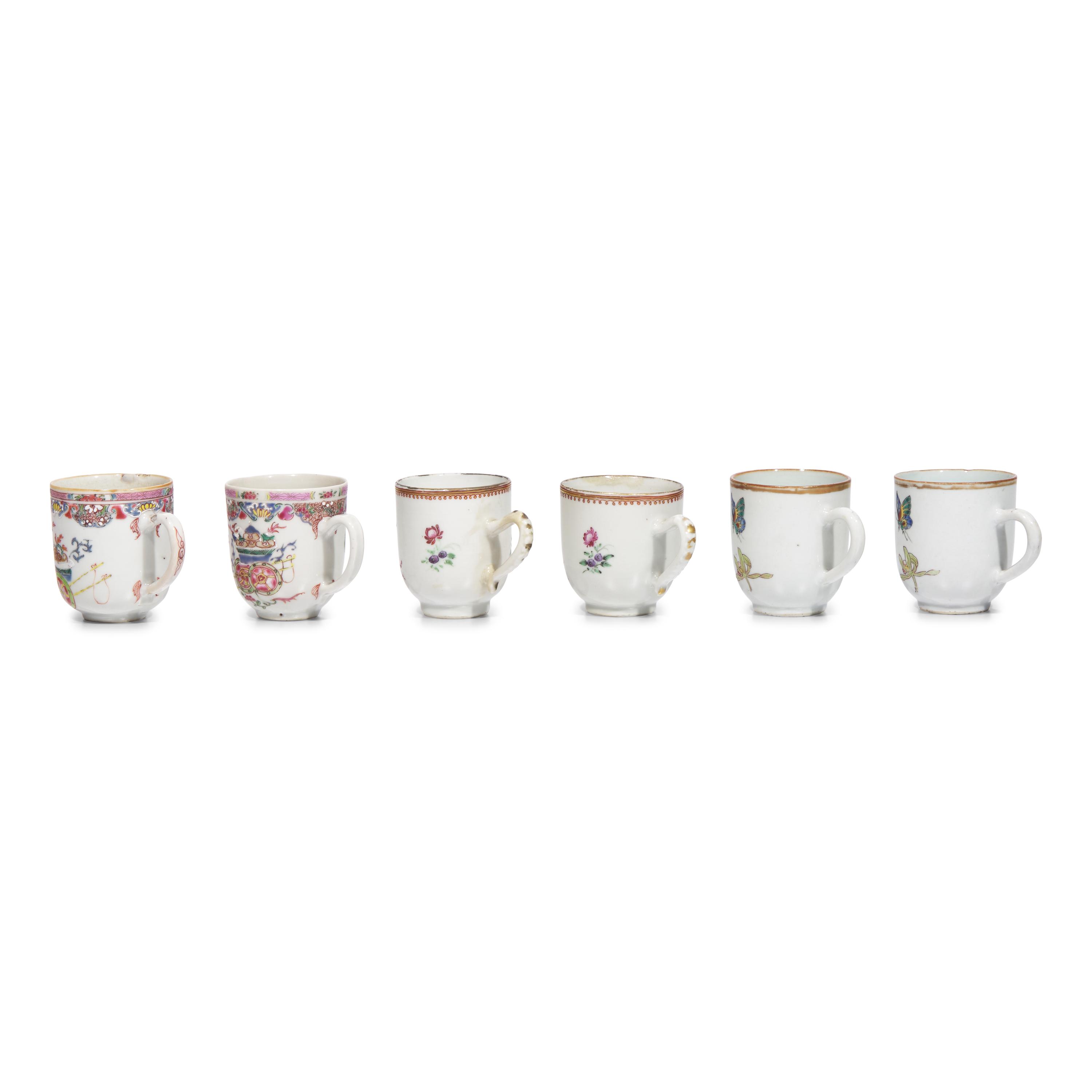 Twelve Chinese Export Armorial Porcelain and Famille Rose Tea and Coffee Cups and Saucers