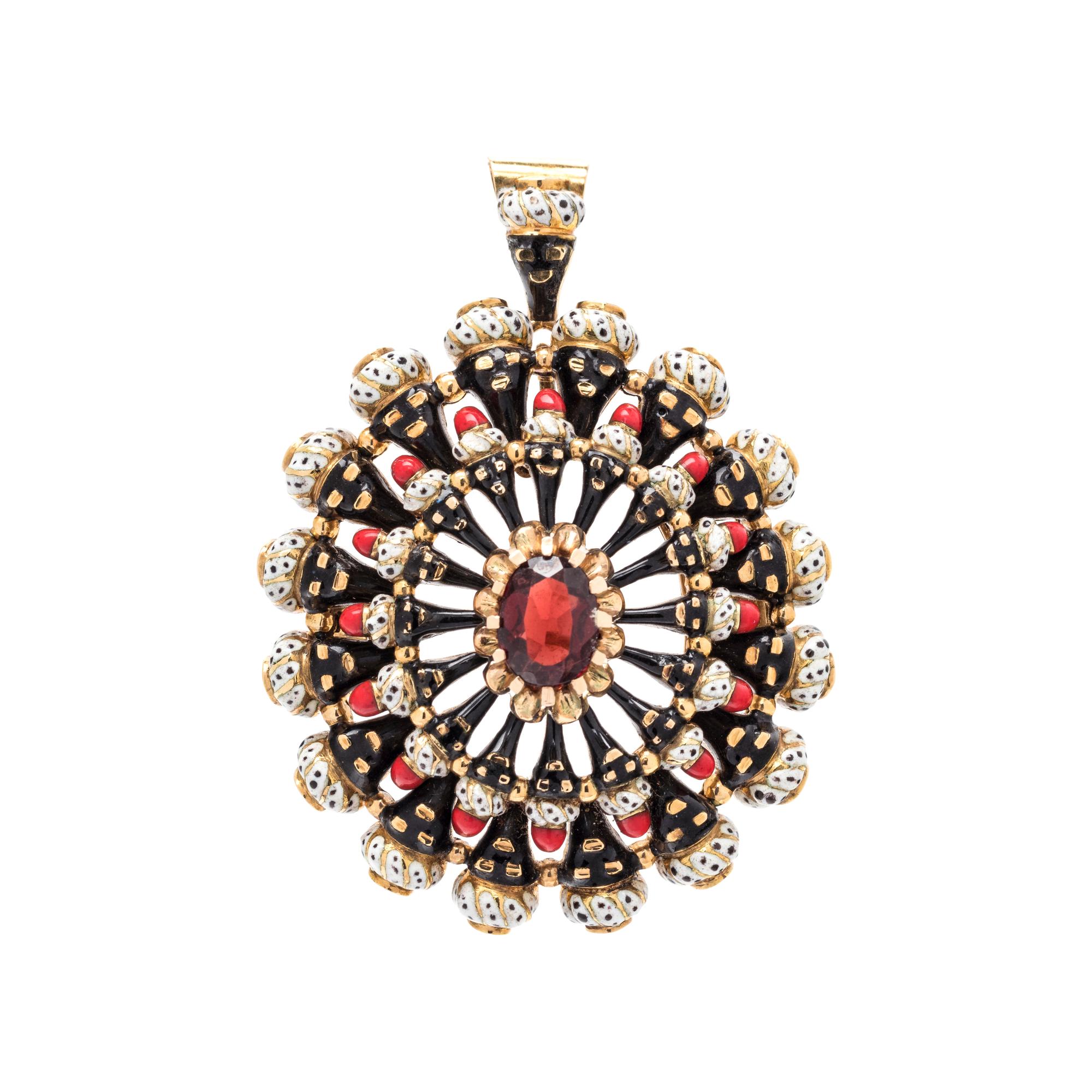 ANTIQUE, GARNET AND ENAMEL BLACKAMOOR PENDANT/BROOCH