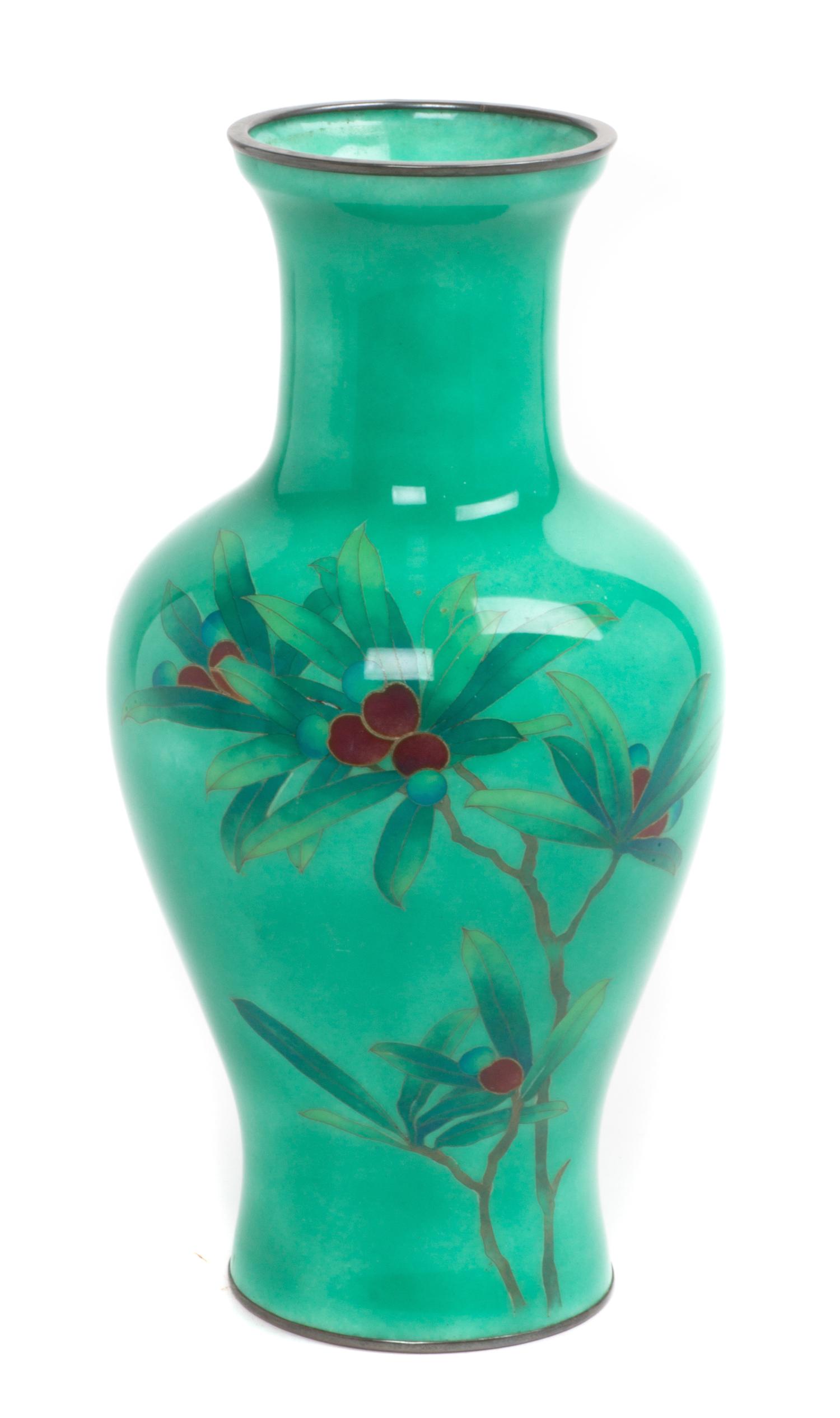 A Japanese Plique-a-Jour Vase Height 9 1/2 inches.
