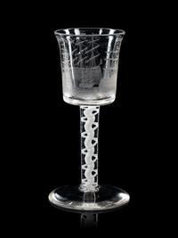 An Opaque Twist Engraved Wine Glass of British Naval Interest