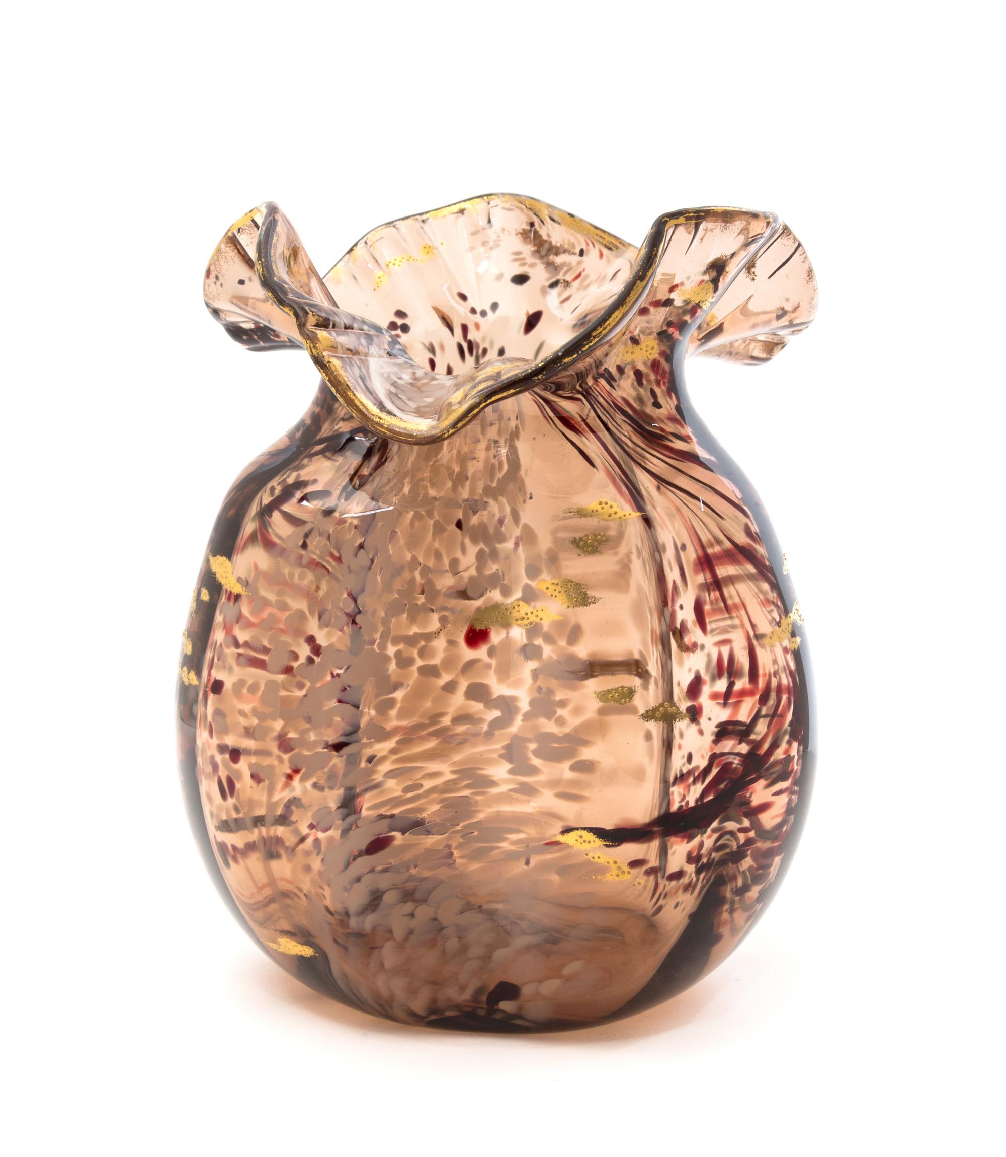 A Tortoise Shell Glass Vase, attributed to Mont Joye Height 10 1/2 inches.
